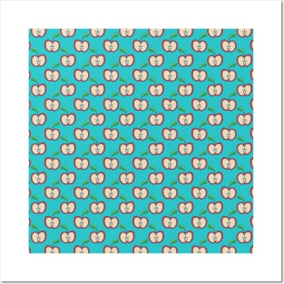 Apple Halves Blue Pattern Posters and Art